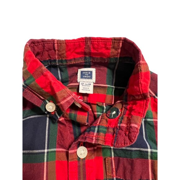 Janie and Jack Red Plaid Button Down Shirt Infant Boys Size 12 - 18 months Excel - Picture 3 of 5